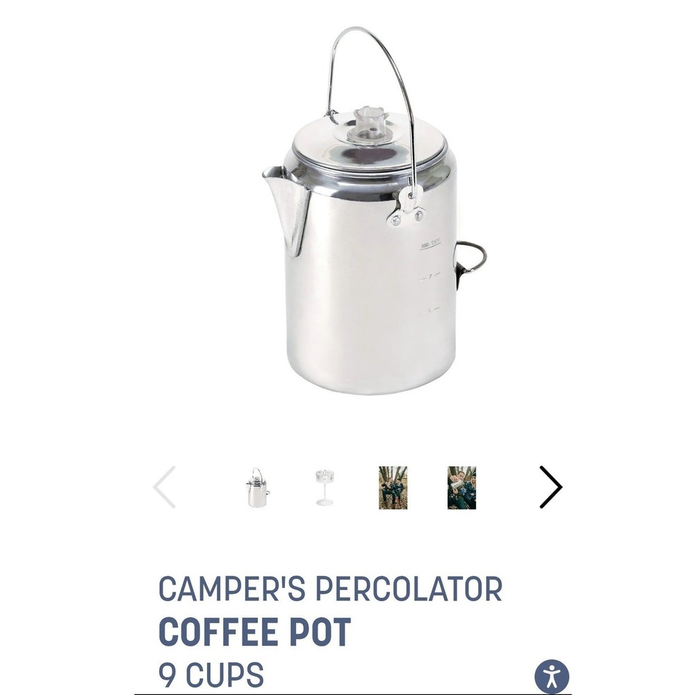 Stansport Aluminum 9 Cup Coffee Pot Percolator Camping Outdoor Silver 277